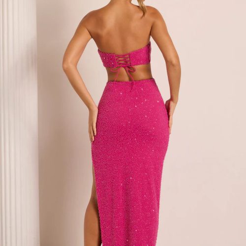 7212 6 Provence Fuchsia Strapless Dress With Cut Outs