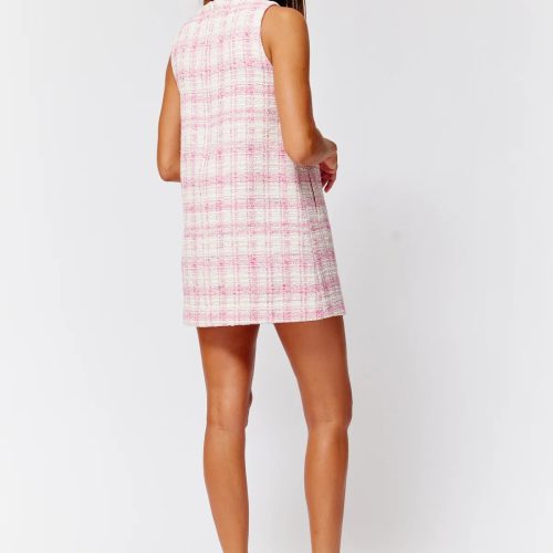 DOUBLE BREASTED MINI DRESS PINK TWEED JACQUARD 386