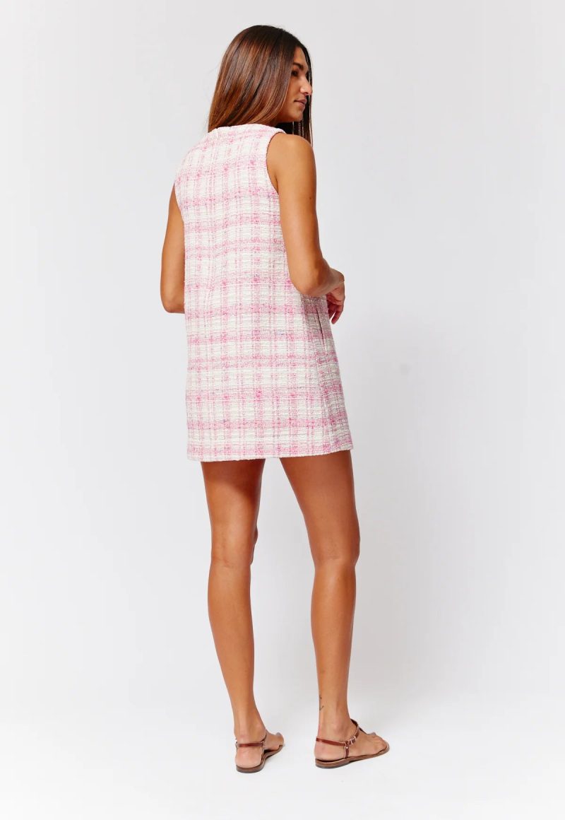 DOUBLE BREASTED MINI DRESS PINK TWEED JACQUARD 386