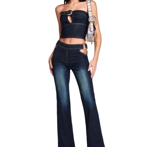 GIA10490 DREW TOP DARK DENIM POSED FF 2