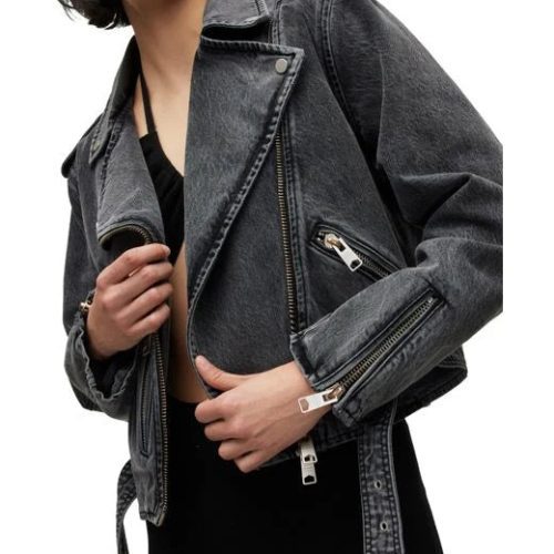 all saints Washed Black Balfern Denim Biker Jacket 2