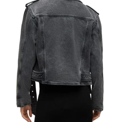 all saints Washed Black Balfern Denim Biker Jacket 3