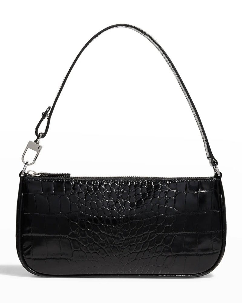 by far rachel croc embossed shoulder bag in black 33815329013919