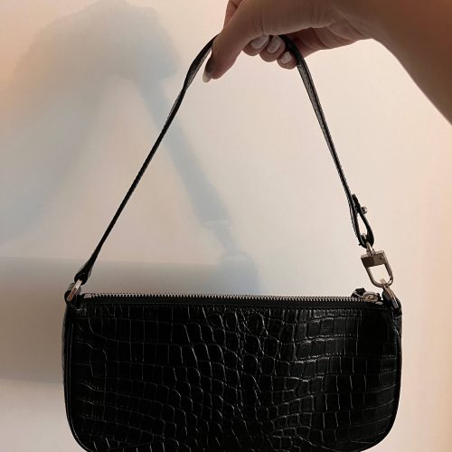 by far rachel croc embossed shoulder bag in black 33815329341599