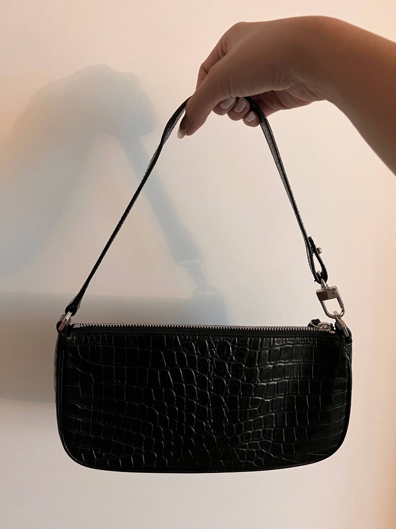 by far rachel croc embossed shoulder bag in black 33815329341599