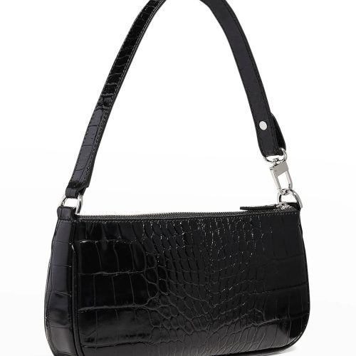 by far rachel croc embossed shoulder bag in black 33815329374367