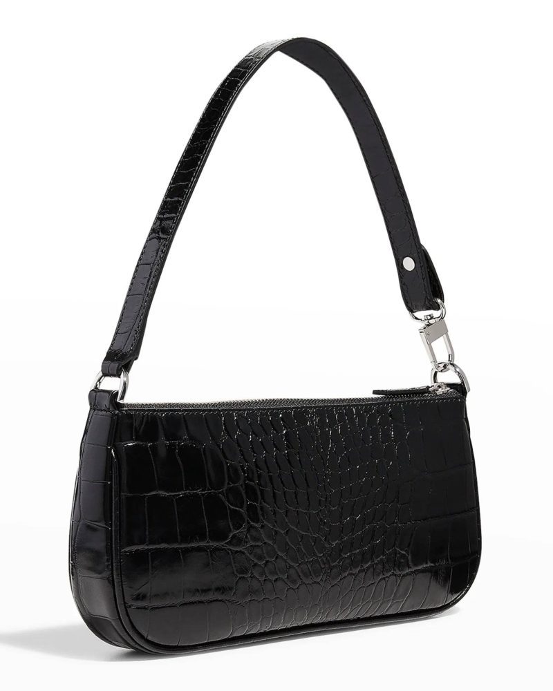 by far rachel croc embossed shoulder bag in black 33815329374367