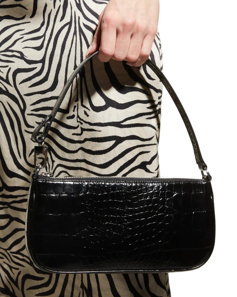 by far rachel croc embossed shoulder bag in black 33815329407135