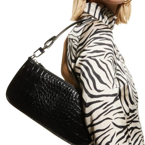 by far rachel croc embossed shoulder bag in black 33815329472671