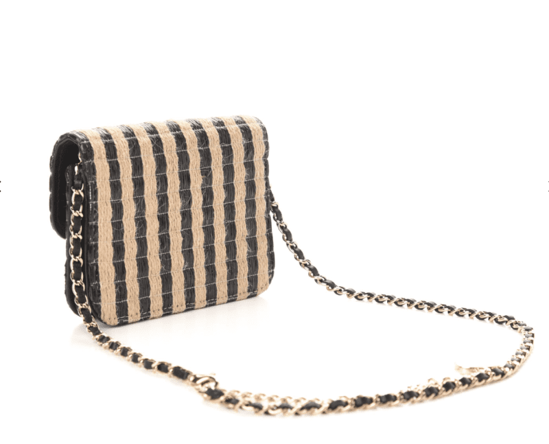 chanel raffia jute striped belt bag black beige 33739475157151