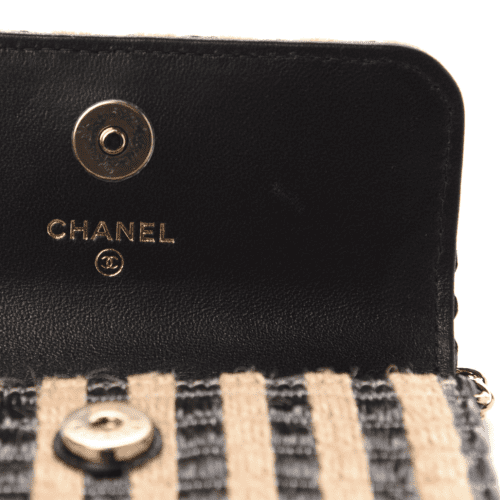 chanel raffia jute striped belt bag black beige 33739475255455