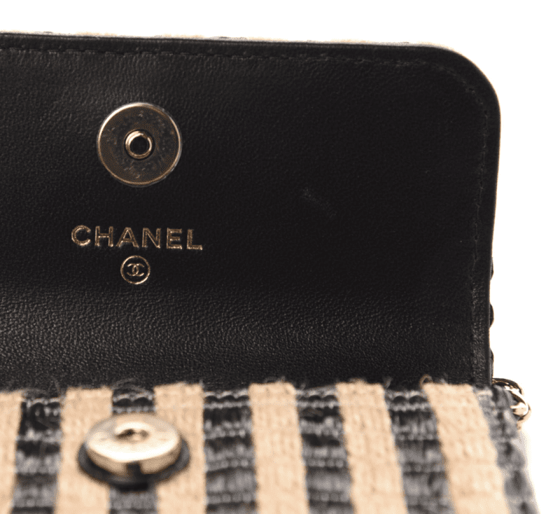 chanel raffia jute striped belt bag black beige 33739475255455