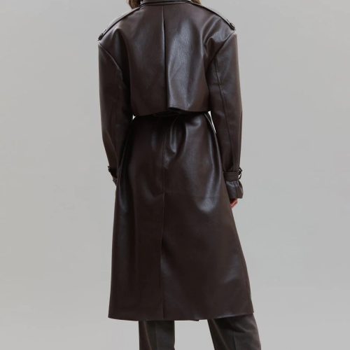 double breasted faux leather trench coat in java coat paper moon 377933