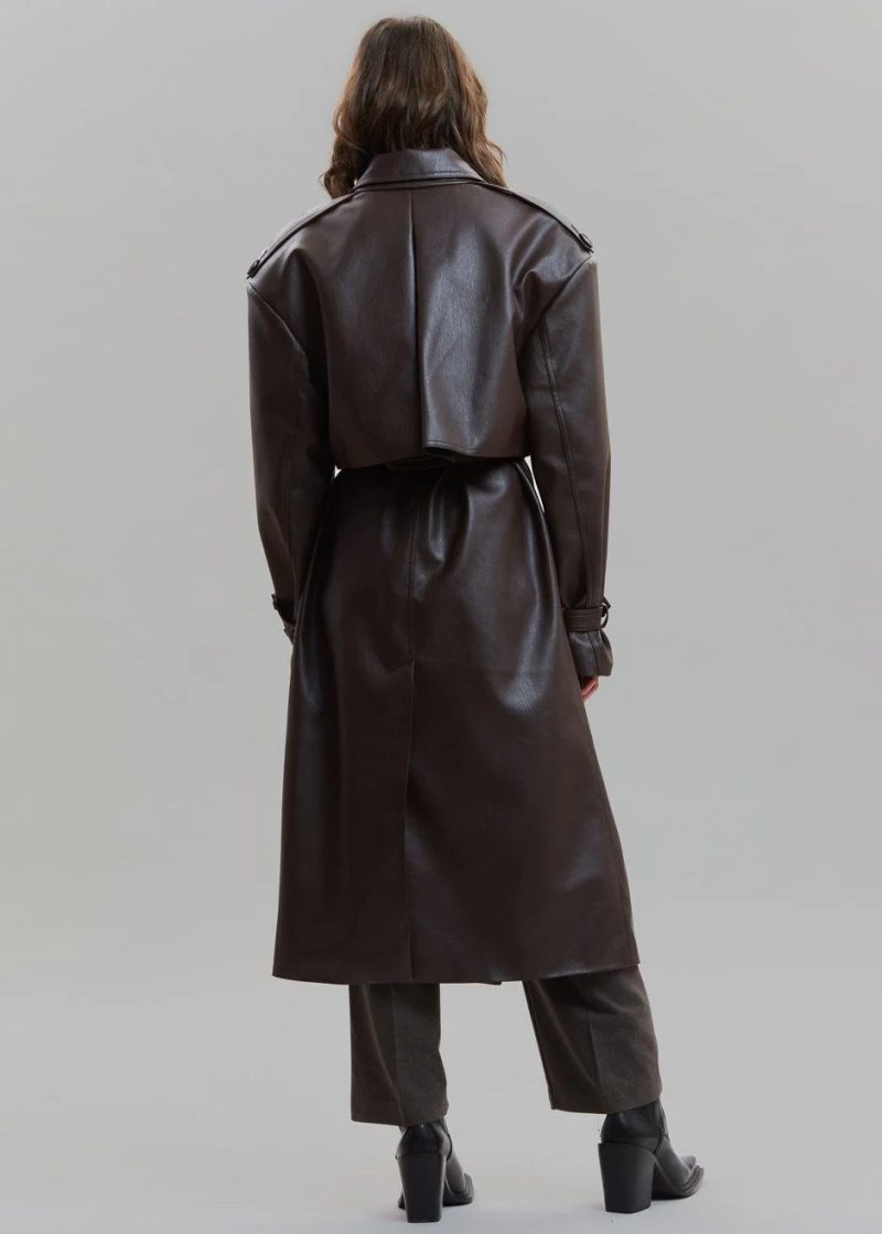 double breasted faux leather trench coat in java coat paper moon 377933