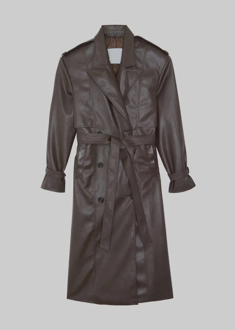 double breasted faux leather trench coat in java coat paper moon 465566