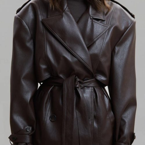 double breasted faux leather trench coat in java coat paper moon 948142