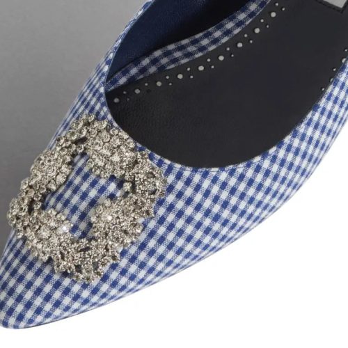 faf7ee81d5e98a64e24ff07c0edf0b1217be3e69 designer blue and white gingham jewel buckle flats hangisiflat 54