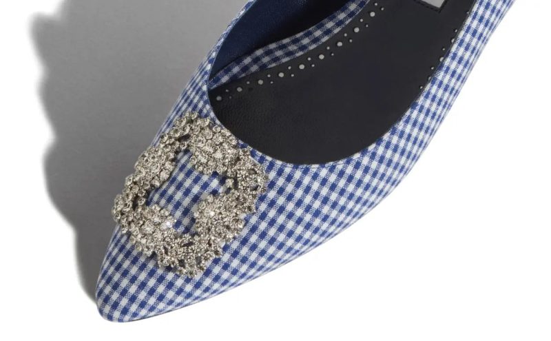 faf7ee81d5e98a64e24ff07c0edf0b1217be3e69 designer blue and white gingham jewel buckle flats hangisiflat 54