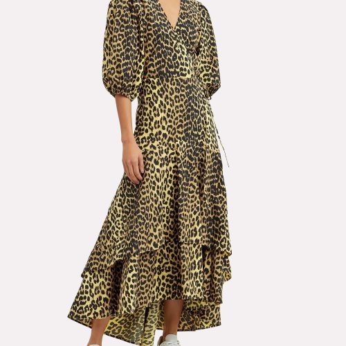 ganni leopard print wrap dress 34786065547423