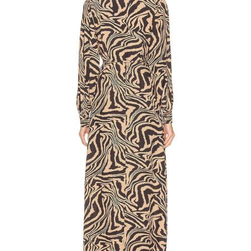 ganni tiger print crepe wrap midi dress 34674796658847