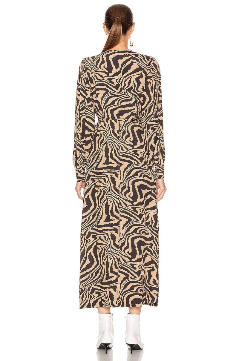 ganni tiger print crepe wrap midi dress 34674796658847