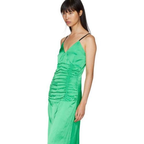 helmut lang ruched slip dress in green 34450755879071