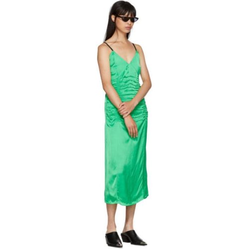 helmut lang ruched slip dress in green 34450755911839