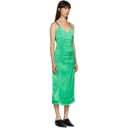 helmut lang ruched slip dress in green 34450755944607