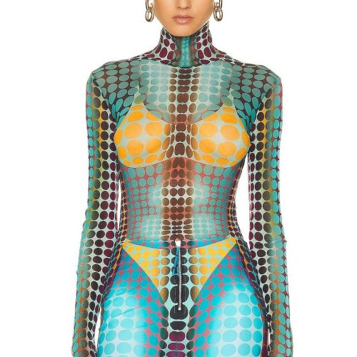 jean paul gaultier high neck long sleeve top the blue dot print mini skirt 34611992068255