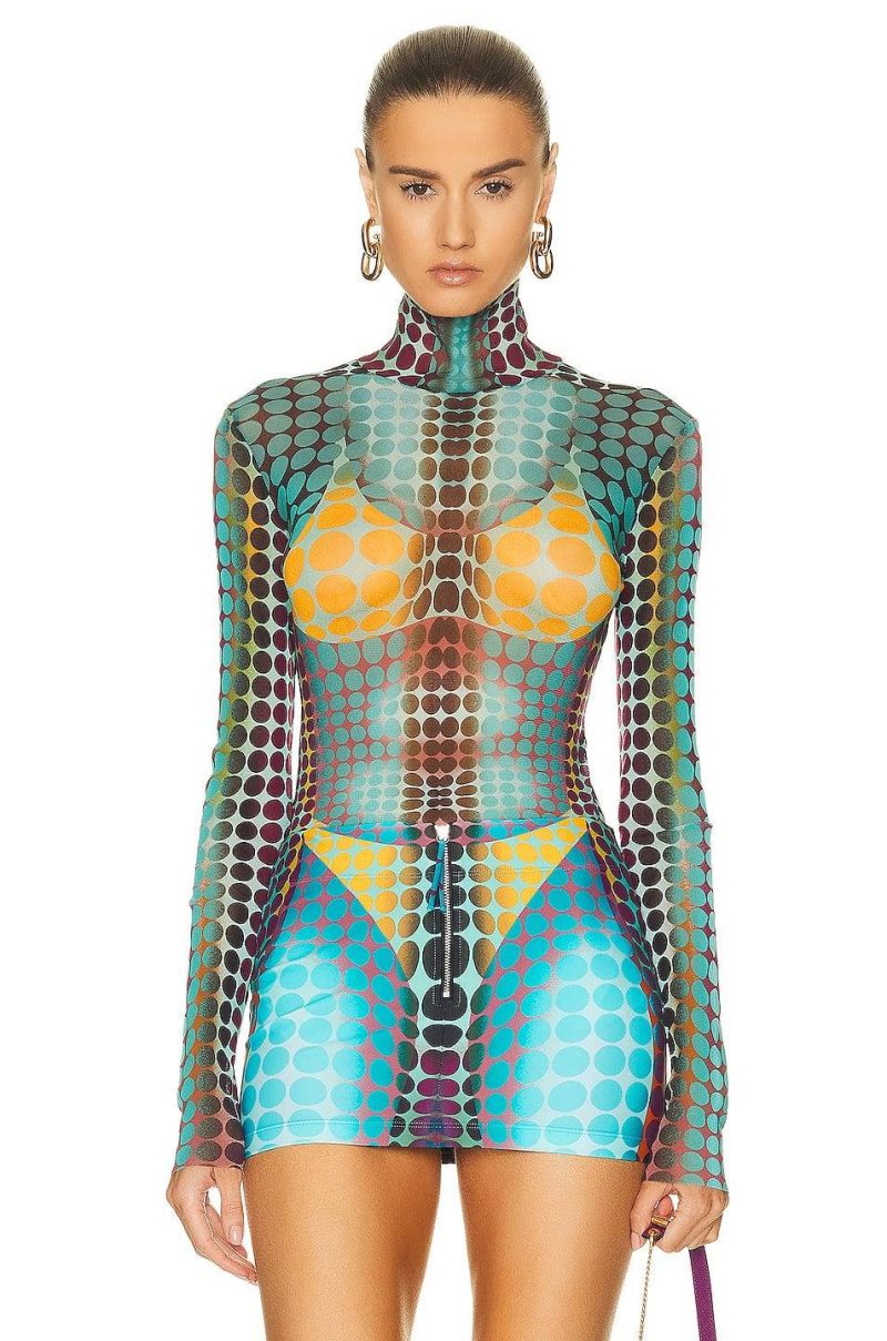 jean paul gaultier high neck long sleeve top the blue dot print mini skirt 34611992068255