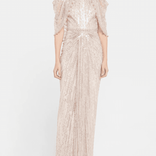 jenny packham loja beaded cold shoulder cape gown 34272418922655