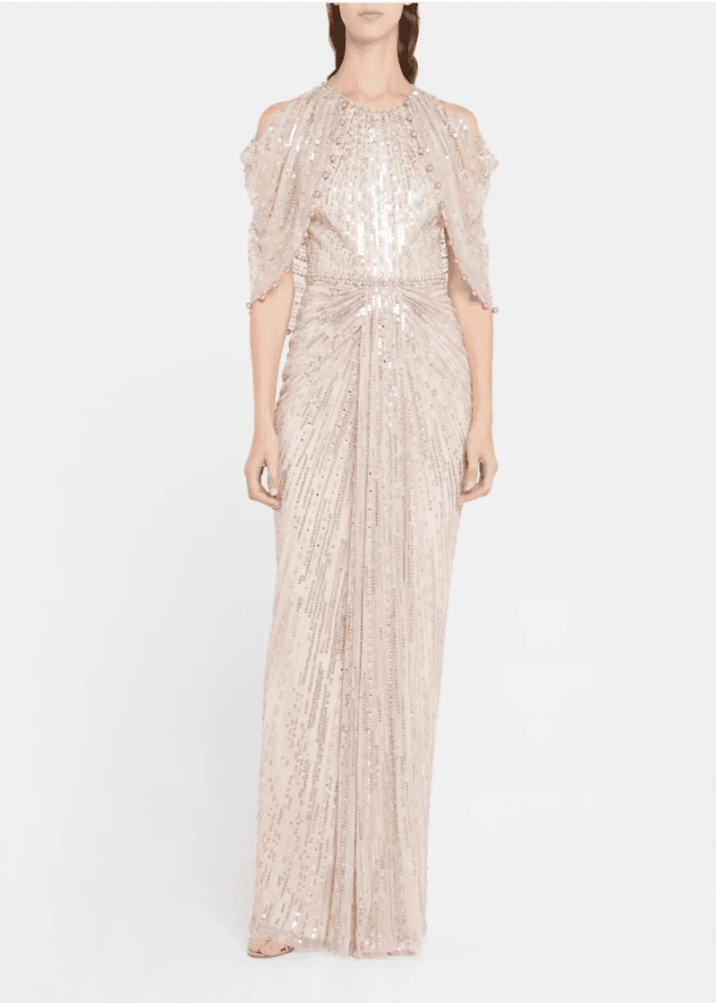 jenny packham loja beaded cold shoulder cape gown 34272418922655