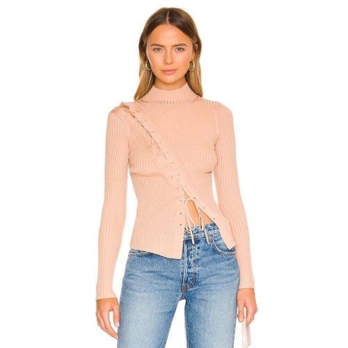 jonathan simkhai brooke compact rib lace up turtleneck top 34608067444895