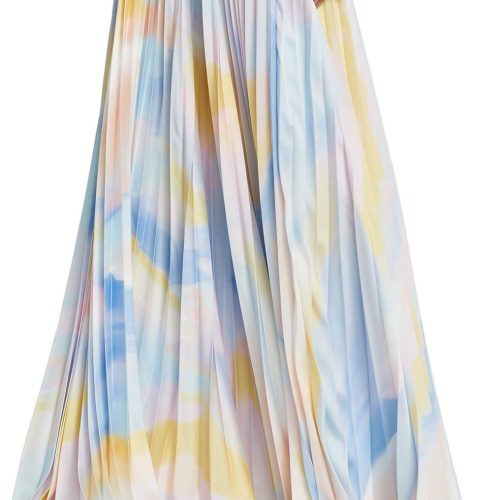 ml monique lhuillier satin charmeuse pleated floor length fit flare dress 33381816139935