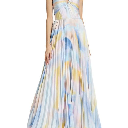 ml monique lhuillier satin charmeuse pleated floor length fit flare dress 33381816303775