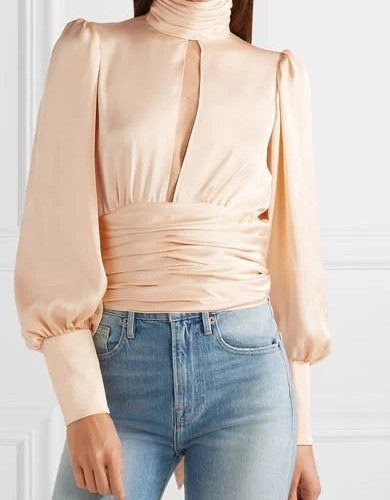 orseund iris neutral Night Out Open back Ruched Satin Blouse