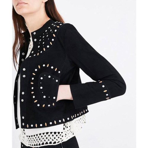 sandro embellished suede jacket 34254133100703