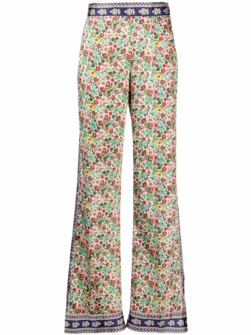 sandro floral print satin twill flared pants 34679042637983