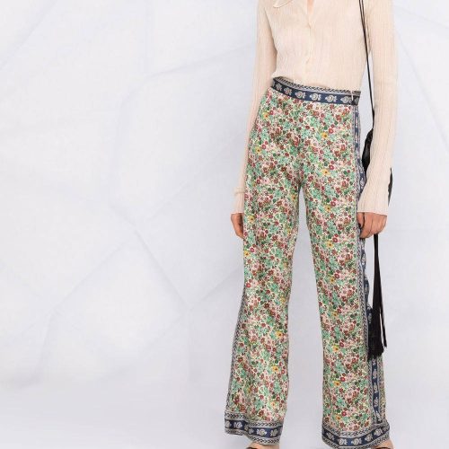 sandro floral print satin twill flared pants 34679042703519