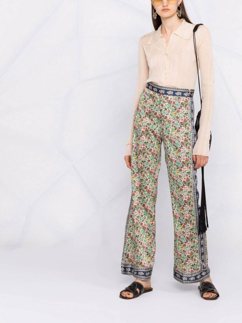 sandro floral print satin twill flared pants 34679042703519