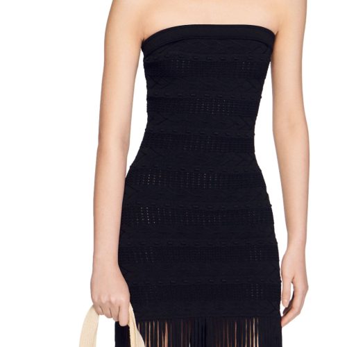 sandro maldives crochet fringe strapless dress 35600168648863