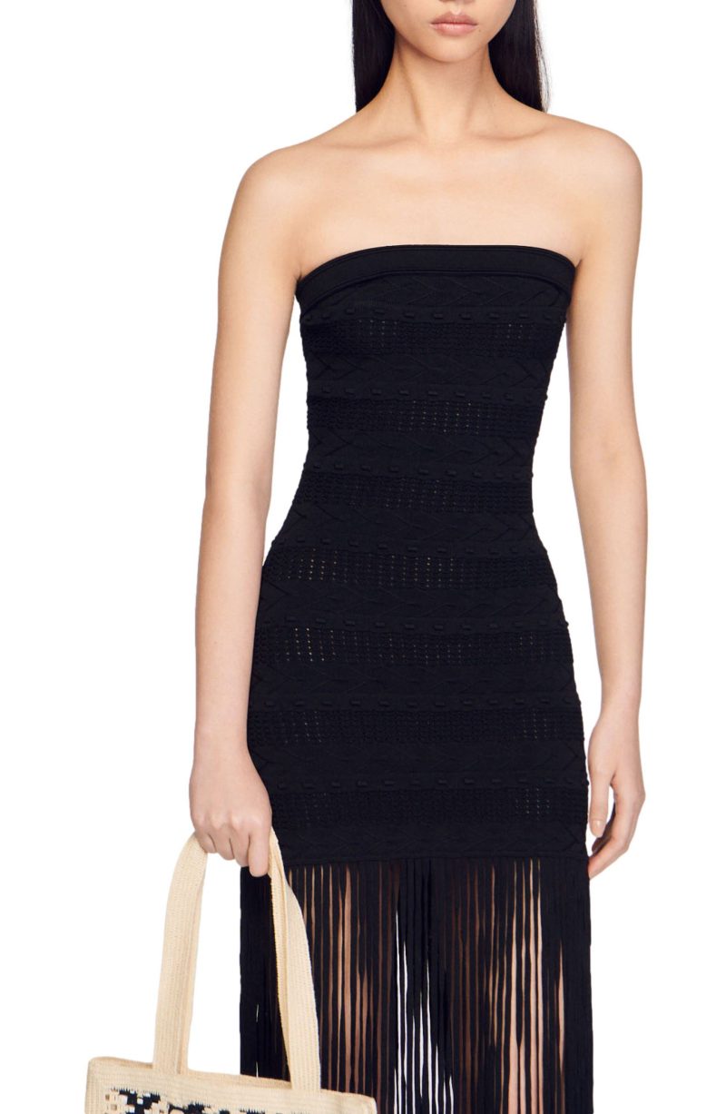 sandro maldives crochet fringe strapless dress 35600168648863