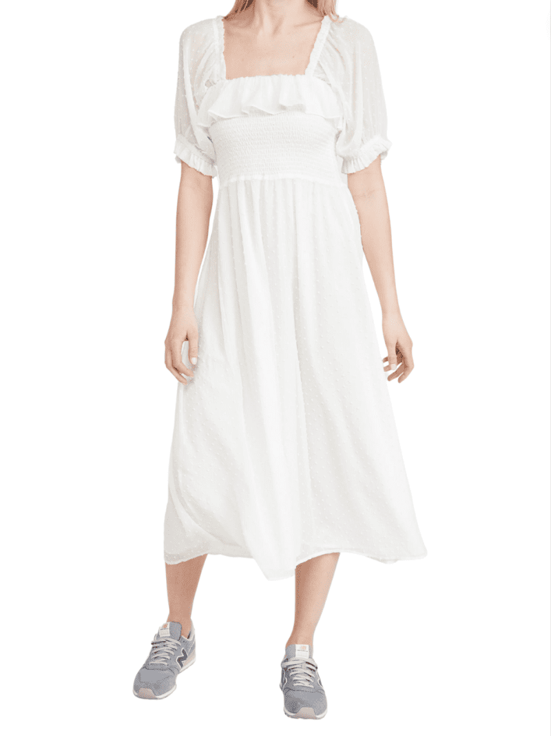 wayf smocked midi dress in ivory 34567167901855