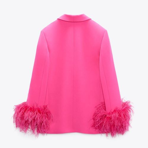 zara straight cut pink feather blazer 34617348751519