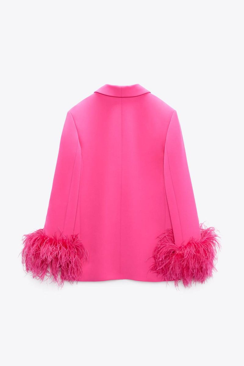 zara straight cut pink feather blazer 34617348751519