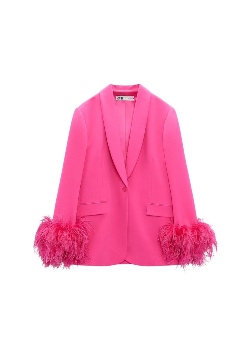 zara straight cut pink feather blazer 34617348915359